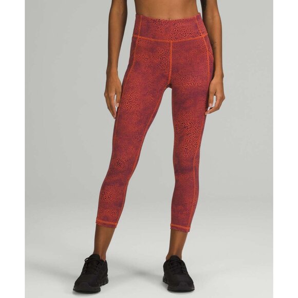 Lululemon Invigorate High-Rise Crop Orange Crackle Glaze Athletic Leggings Sz 4 - Picture 3 of 8